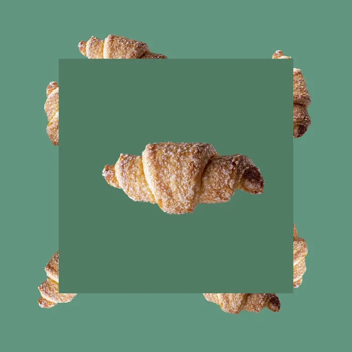 Framed Print : Curd mini croissants on green background seamless pattern