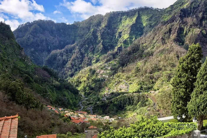 Framed Print : Curral das Freiras surrounded by mountains