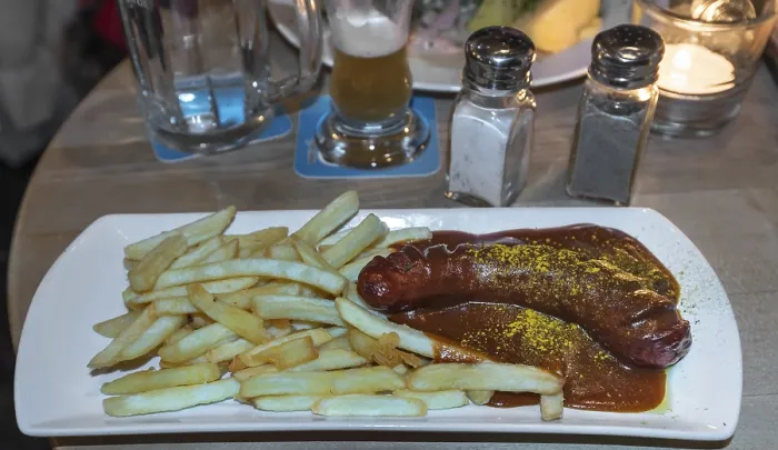 Framed Print : Currywurst with French fries, Germany