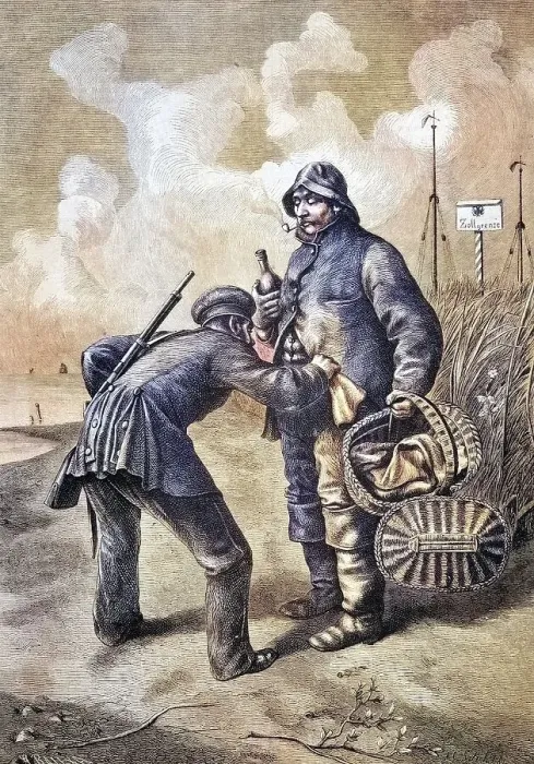 Framed Print : Customs officer searching a local fisherman for jewellery under his clothes