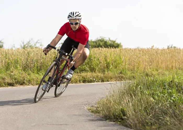 Framed Print : Cyclist, 44 years, riding a racing cycle