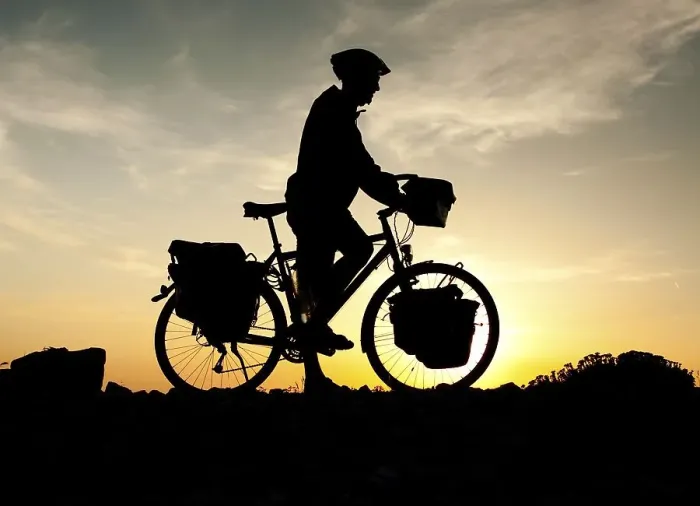 Framed Print : Cyclist during a bike tour, Croatia, Europe