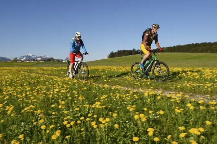 Framed Print : Cyclists on electric bicycles near Erlstaett