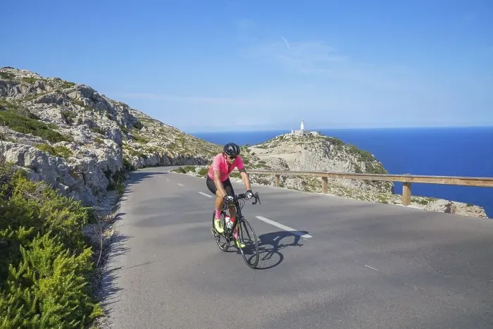 Framed Print : Cyclists on mountain road by Cap de Formentor Framed Print : Cyclists on mountain road by Cap de Formentor