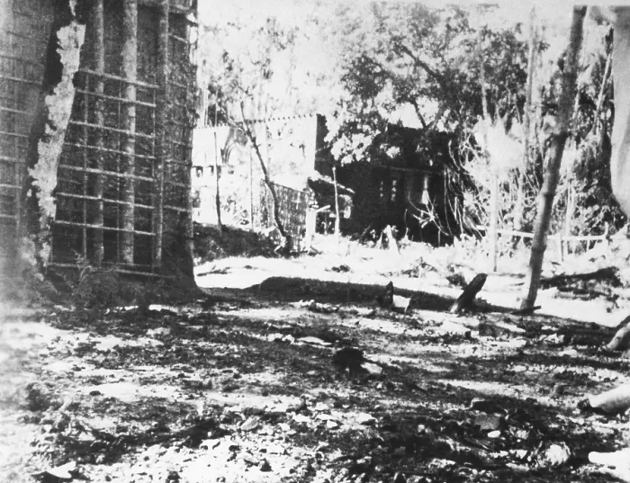 Framed Print : A damaged building after the riots between Hindus and Muslims in Noakhali East Bengal, November 1946, India, Asia