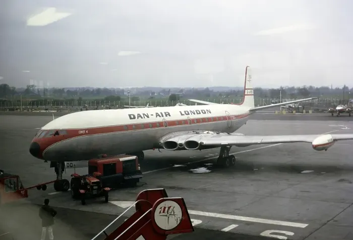 Framed Print : Dan Air London, de Havilland Comet 4 aeroplane, Gatwick Airport, London, England 1970 Framed Print : Dan Air London, de Havilland Comet 4 aeroplane, Gatwick Airport, London, England 1970