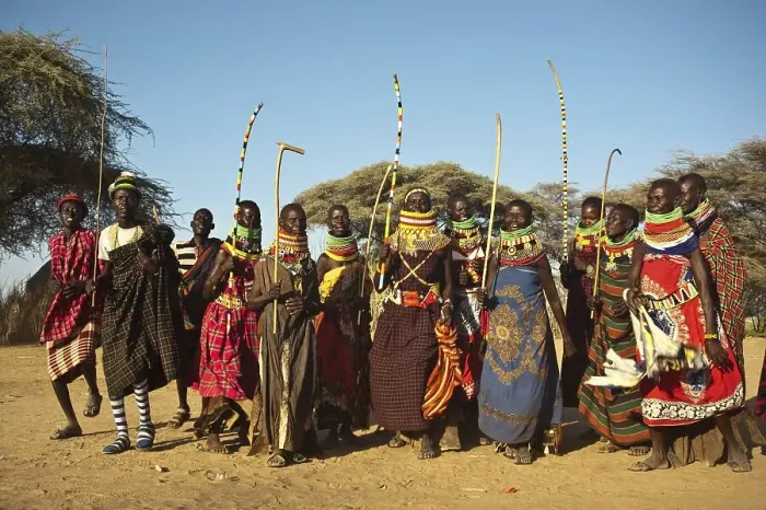 Framed Print : Dance performed by women and men from the Turkana tribe