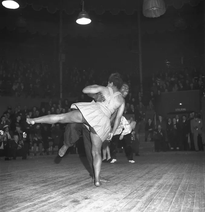 Framed Print : Dancing in the 1940s. Performance dancers on the dance floor at a show where dancing and acting is combined Framed Print : Dancing in the 1940s. Performance dancers on the dance floor at a show where dancing and acting is combined