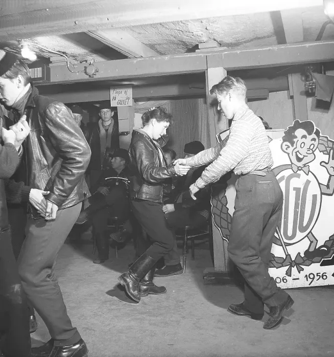 Framed Print : Dancing in the 1950s. Young people at a party held at their club Framed Print : Dancing in the 1950s. Young people at a party held at their club