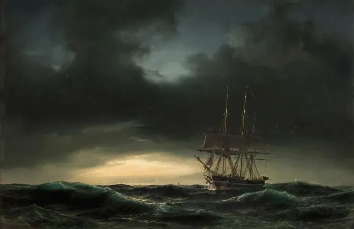 Framed Print : A Danish corvette at sea after a storm Framed Print : A Danish corvette at sea after a storm