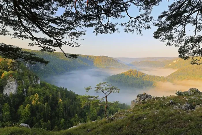Framed Print : Danube valley, Danube with fog atmosphere at sunrise