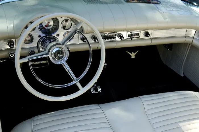 Framed Print : Dashboard and cockpit of a 1951 Ford at a Classic Car Show in Belvidere