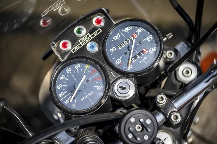 Framed Print : The dashboard of an old motorcycle
