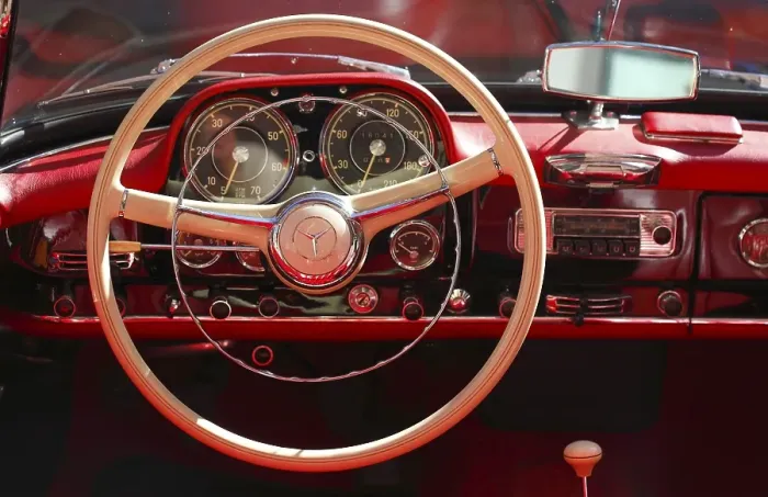 Framed Print : Dashboard and steering wheel of a Mercedes Benz