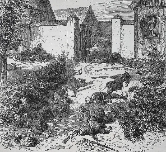 Framed Print : Dead soldiers in front of the entrance of Schafenburg Castle on the Gailsberg Framed Print : Dead soldiers in front of the entrance of Schafenburg Castle on the Gailsberg