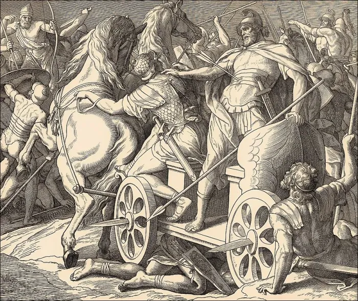 Framed Print : Death of Ahab, Old Testament, by Julius Schnorr von Carolsfeld Framed Print : Death of Ahab, Old Testament, by Julius Schnorr von Carolsfeld