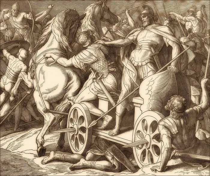 Framed Print : Death of Ahab, Old Testament, by Julius Schnorr von Carolsfeld Framed Print : Death of Ahab, Old Testament, by Julius Schnorr von Carolsfeld