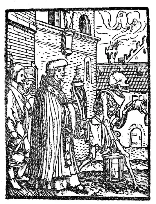 Framed Print : Death as an Artist in Front of the Blessed Sacrament from Hans Holbein Dance of Death Framed Print : Death as an Artist in Front of the Blessed Sacrament from Hans Holbein Dance of Death