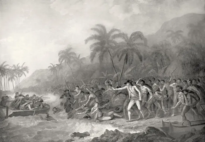 Framed Print : Death of Captain James Cook, 1728