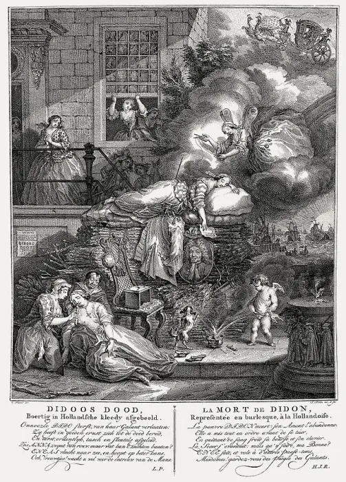 Framed Print : The Death of Dido a burlesque by Simon Fokke after Cornelis Troost Framed Print : The Death of Dido a burlesque by Simon Fokke after Cornelis Troost
