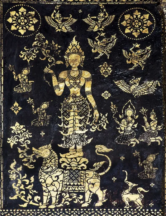 Framed Print : Decorated outer wall of the Sim prayer hall with gilded images of Apsaras