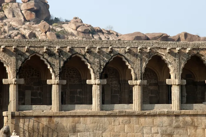 Framed Print : Decorated pillars and passage at elephant stables