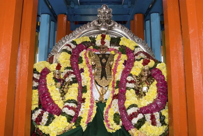 Framed Print : Decorated Urchava deities of Subrahmanya consorts Valli Devayanai Deivanai Karthigai Arunachaleshwara temple