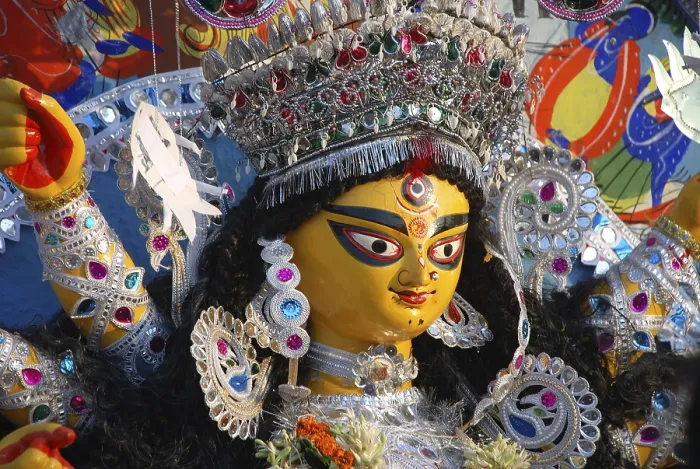 Framed Print : Decorative Durga clay model showing third eye open on Durga puja