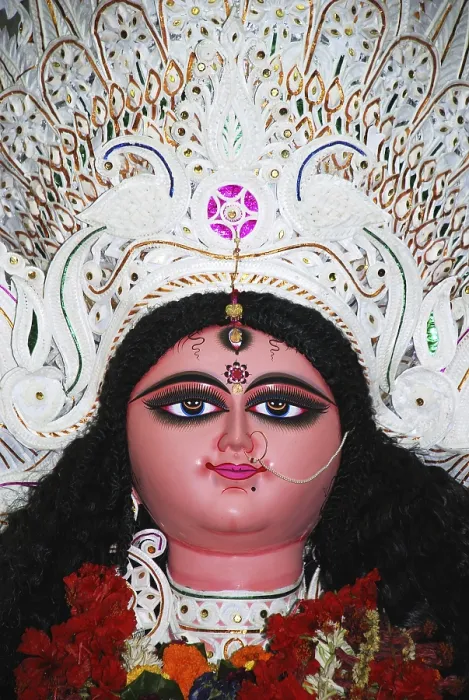Framed Print : Decorative Durga clay model showing third eye open on Durga puja