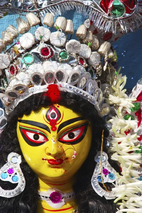 Framed Print : Decorative Durga clay model showing third eye open on Durga puja
