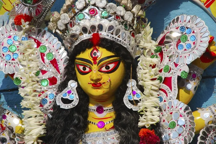 Framed Print : Decorative Durga clay model showing third eye open on Durga puja