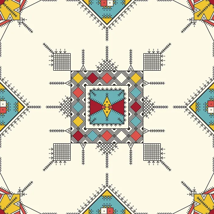 Framed Print : Decorative geometric repeating pattern inspired by Al-Qatt Al-Asiri traditional paintings