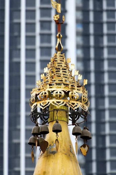 Framed Print : Decorative golden turret in a Buddhist monastery Dhammikarama Burmese Temple Penang