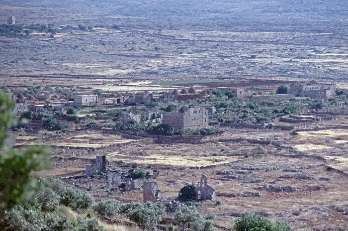 Framed Print : Deir Samaan village, ancient Telanissos, in the plain below the monastery hill, Monastery of St Simeon Stylites, Qalʿat Simʿan, near Aleppo, Syria, May 1987, vintage, retro, old, historical, Asia Framed Print : Deir Samaan village, ancient Telanissos, in the plain below the monastery hill, Monastery of St Simeon Stylites, Qalʿat Simʿan, near Aleppo, Syria, May 1987, vintage, retro, old, historical, Asia