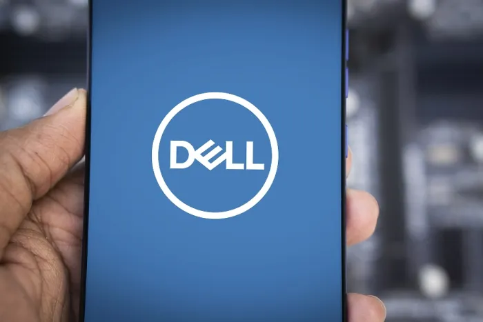 Framed Print : Dell company logo displayed on mobile phone
