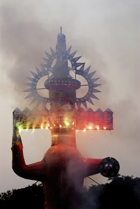 Framed Print : Demon Ravana face with firework on Dussera dusera Festival