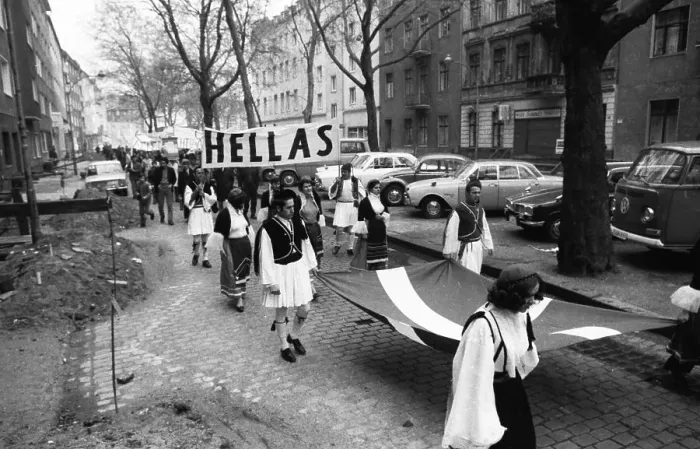 Framed Print : A demonstration with folklore elements in Duesseldorf on 25