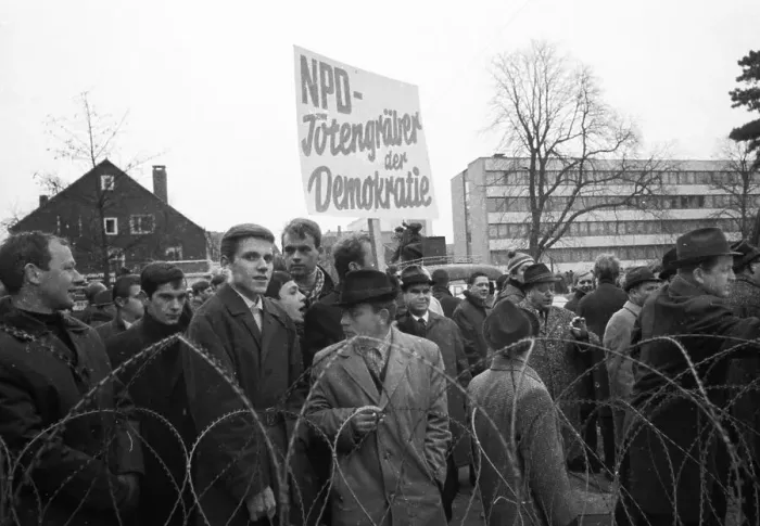 Framed Print : Several hundred demonstrators, among them many young people