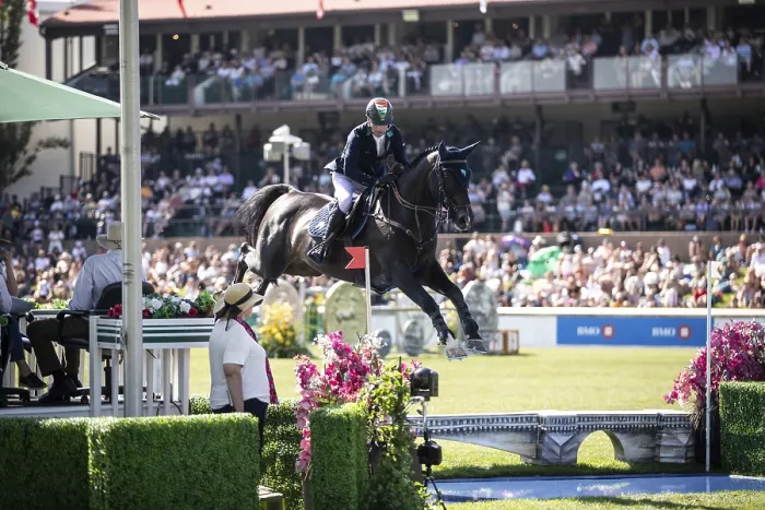 Framed Print : Denis Lynch of Ireland and riding Vistogrand compete in the first round of the 1