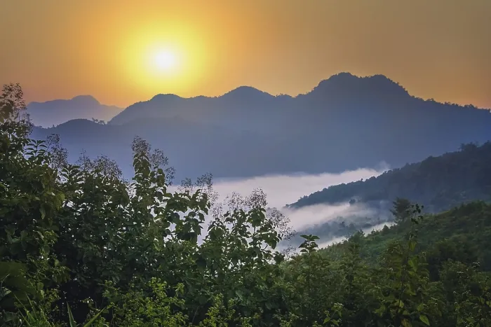 Framed Print : Dense clouds at the bottom of the valley in mountains of northern Laos Framed Print : Dense clouds at the bottom of the valley in mountains of northern Laos