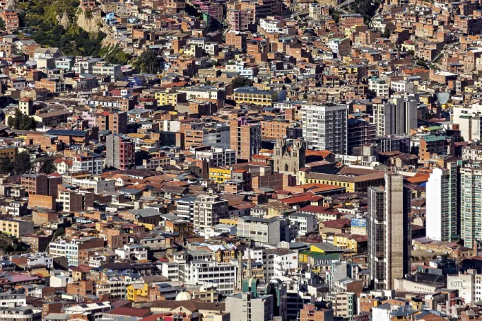Framed Print : Dense urban development with mixed historic and modern architecture