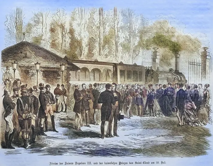 Framed Print : Departure of the emperor Napoleon III and the imperial prince in Saint Cloud on July 28th 1870