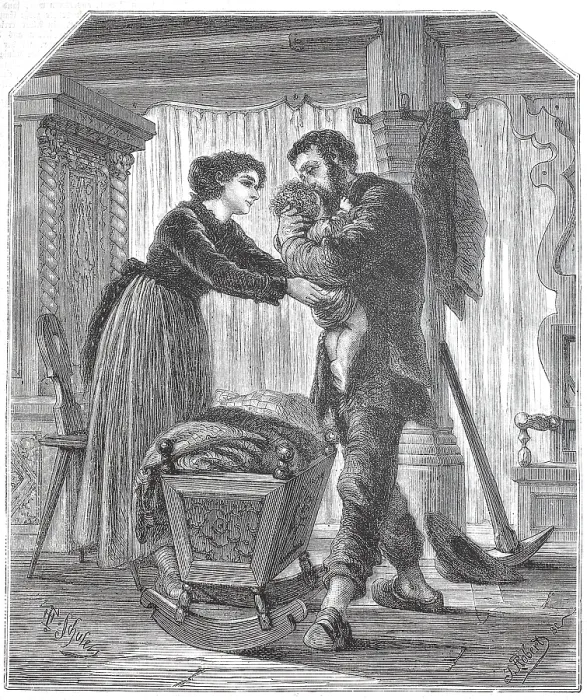 Framed Print : Der Abschied des Obersteigers, Bergarbeiter verabschiedet sich von seiner Familie bevor er zu Arbeit geht