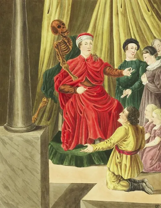 Framed Print : Der Tod kommt zum Richter, Totentanz