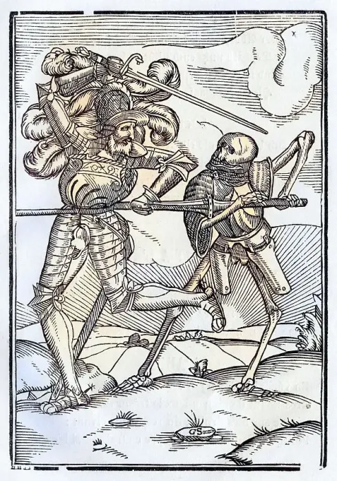 Framed Print : Der Tod kommt zum Ritter oder Grafen Holzschnitt nach Hans Holbein d