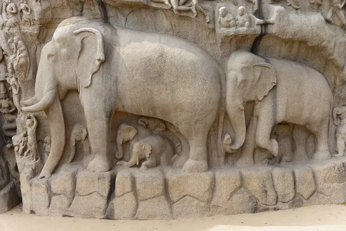 Framed Print : Descent of Ganga, bas-relief, detail
