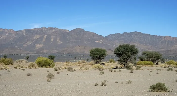 Framed Print : Desert-like landscape with mountains near Alnif