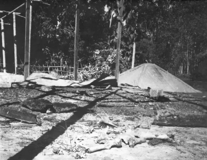 Framed Print : Destroyed hut after the riots between Hindus and Muslims in Noakhali East Bengal, November 1946, India, Asia