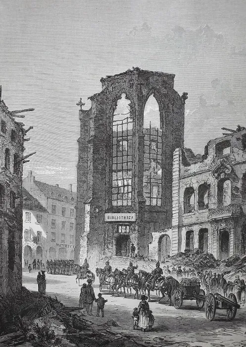 Framed Print : The destroyed library building in Strasbourg