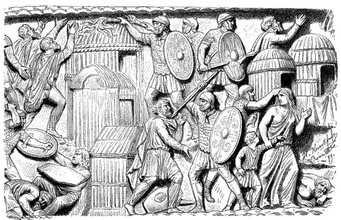 Framed Print : Destruction of a Germanic village by the Romans